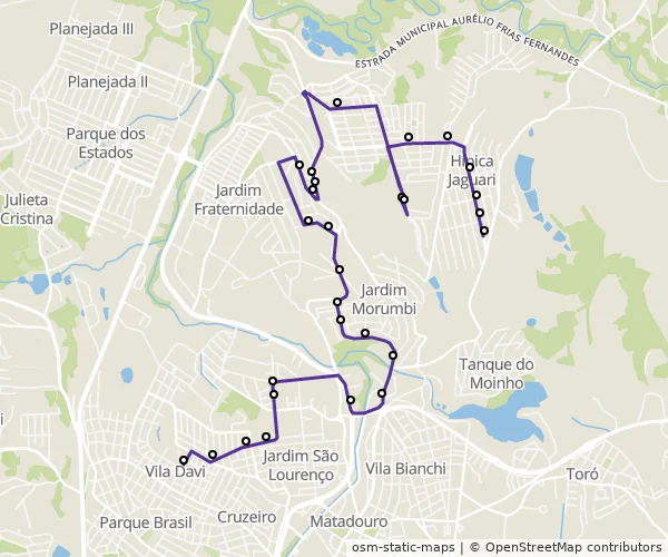Mapa do itinerário da linha