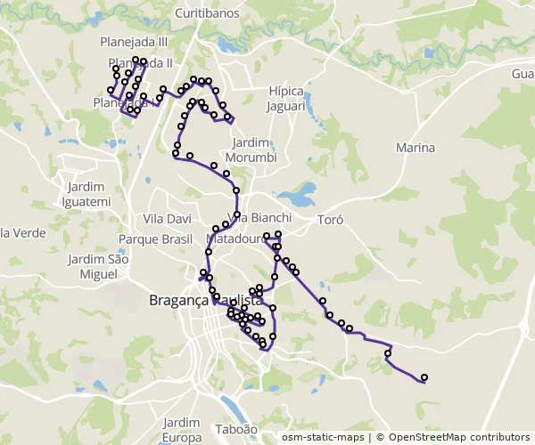 Mapa do itinerário da linha