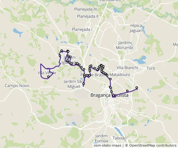 Mapa do itinerário da linha