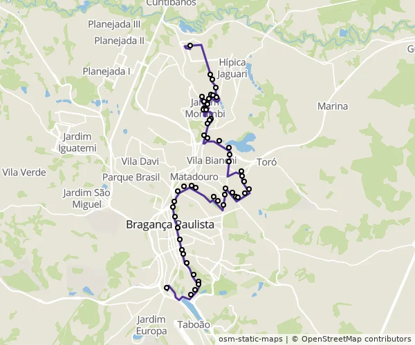 Mapa do itinerário da linha