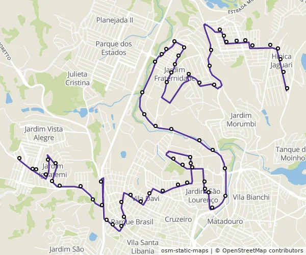 Mapa do itinerário da linha