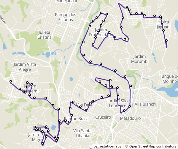 Mapa do itinerário da linha