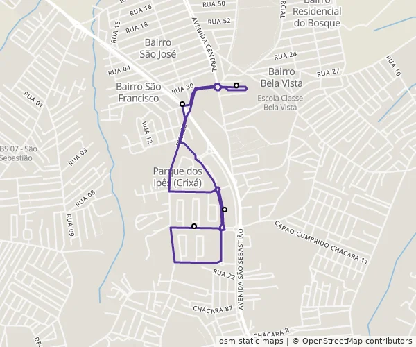 Mapa do itinerário da linha