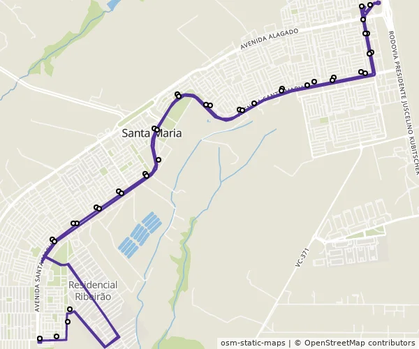 Mapa do itinerário da linha
