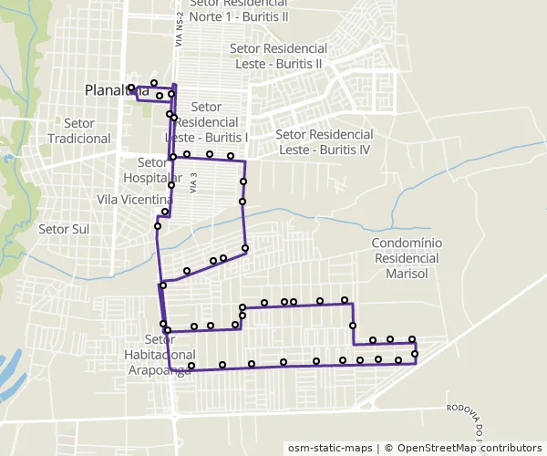 Mapa do itinerário da linha