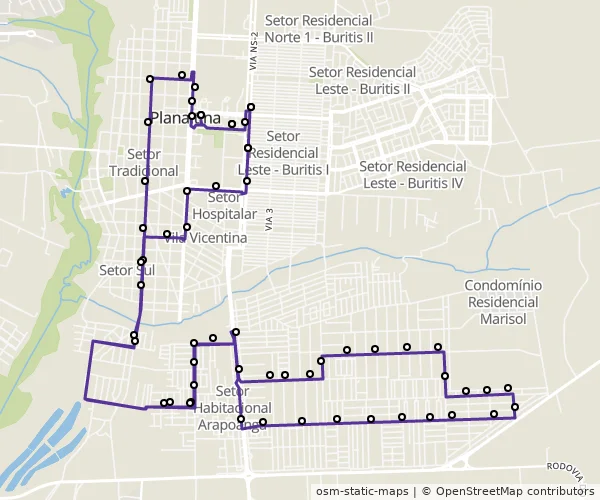 Mapa do itinerário da linha