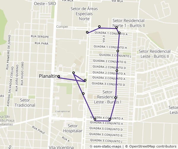 Mapa do itinerário da linha