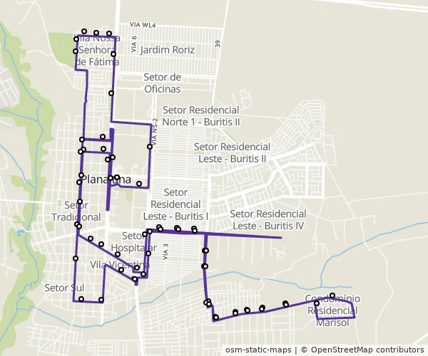 Mapa do itinerário da linha