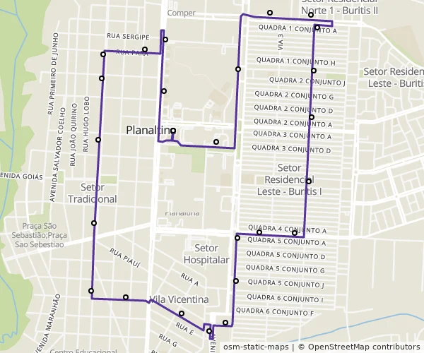 Mapa do itinerário da linha