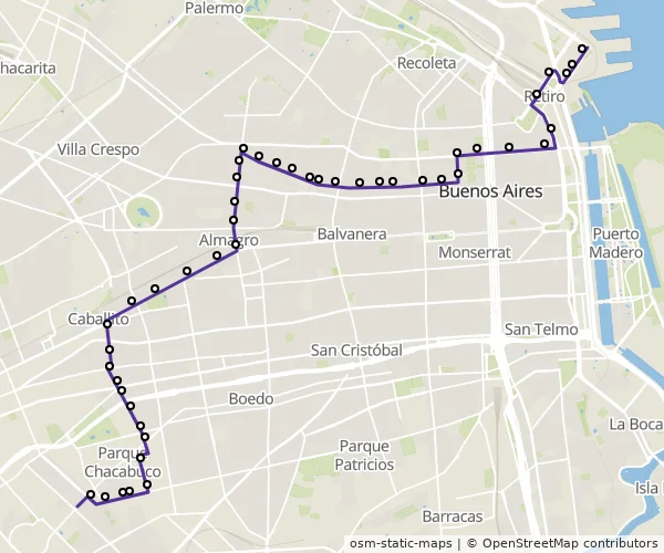 Mapa do itinerário da linha