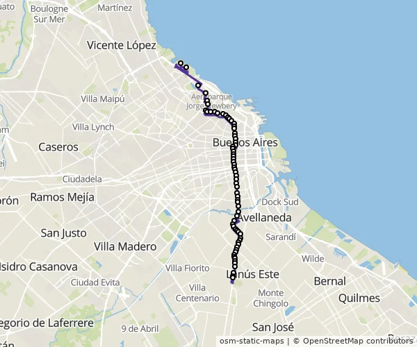 Mapa do itinerário da linha
