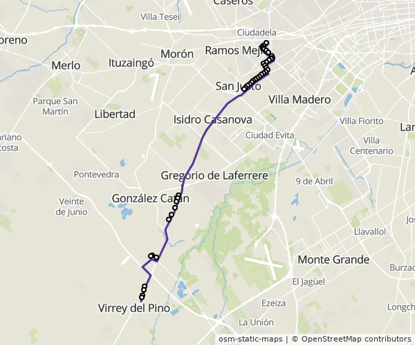 Mapa do itinerário da linha