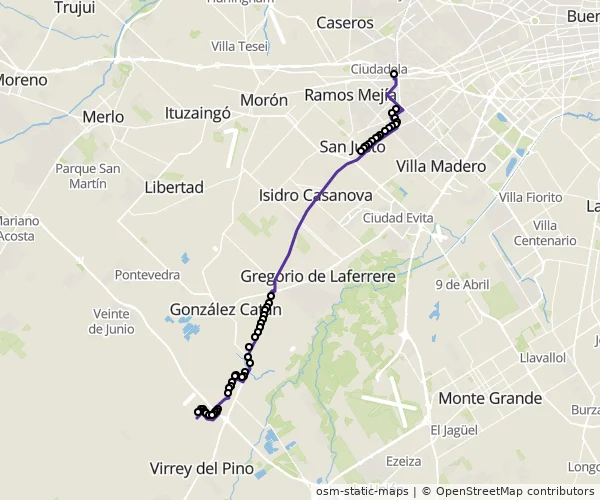 Mapa do itinerário da linha