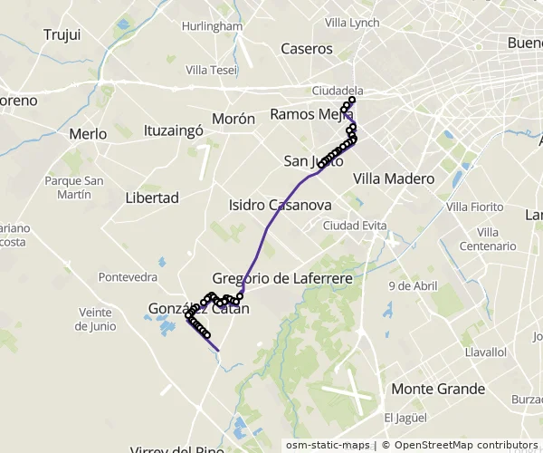 Mapa do itinerário da linha