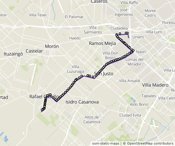 Mapa do itinerário da linha