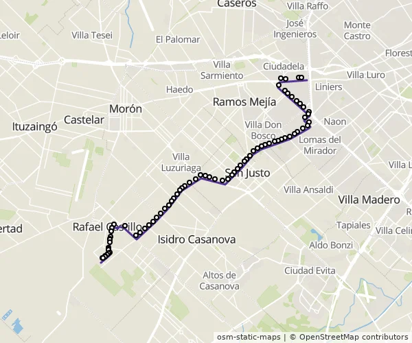 Mapa do itinerário da linha