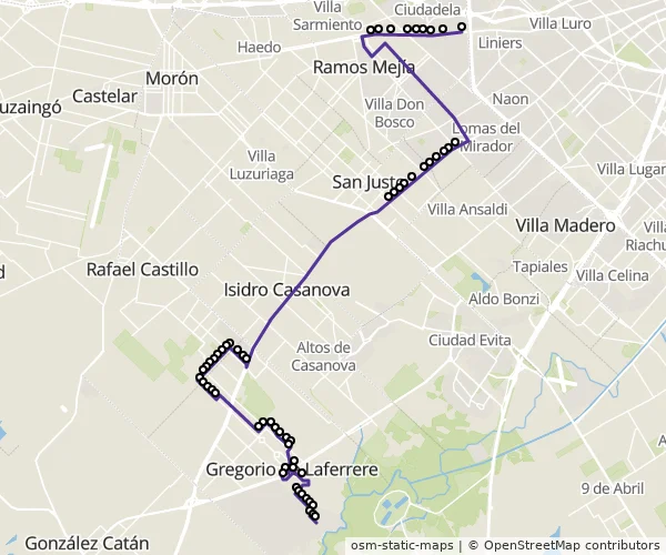 Mapa do itinerário da linha