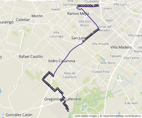 Mapa do itinerário da linha