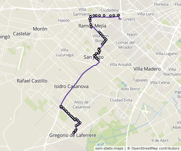 Mapa do itinerário da linha