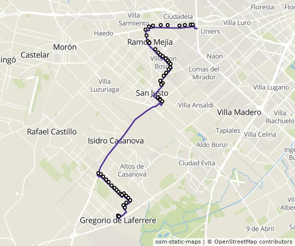 Mapa do itinerário da linha