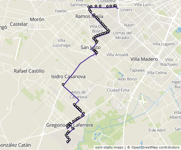 Mapa do itinerário da linha