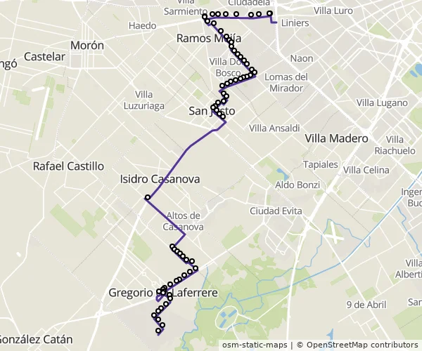 Mapa do itinerário da linha