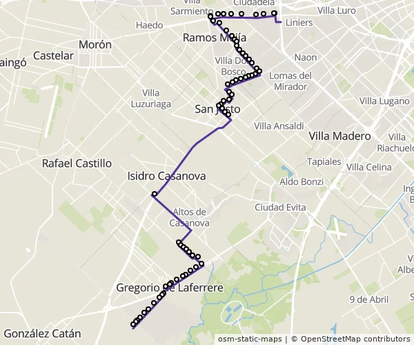 Mapa do itinerário da linha