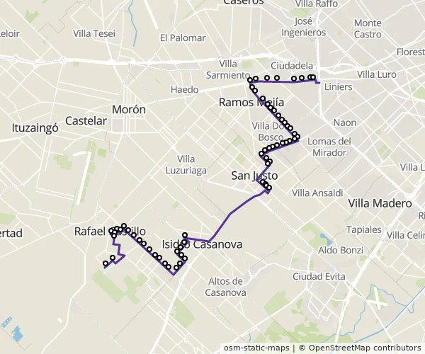 Mapa do itinerário da linha