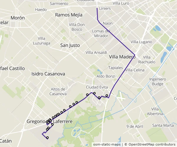 Mapa do itinerário da linha