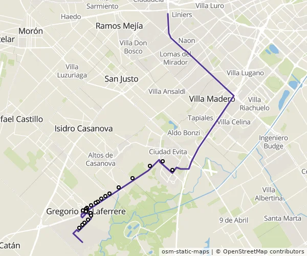 Mapa do itinerário da linha