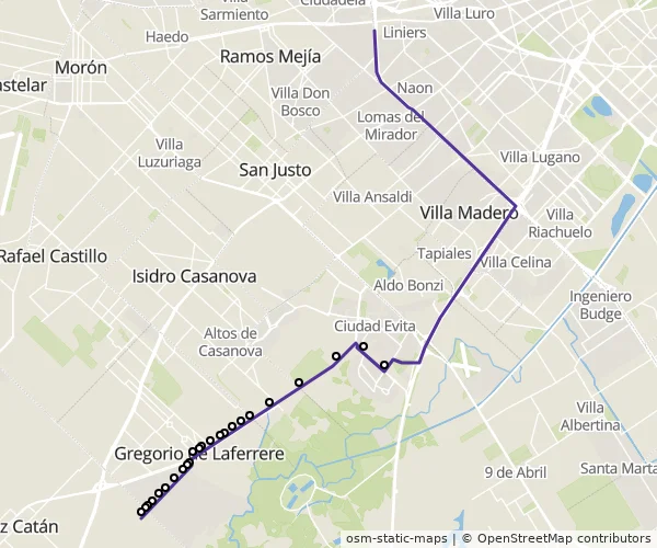 Mapa do itinerário da linha