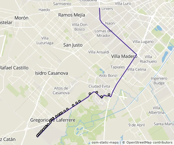 Mapa do itinerário da linha