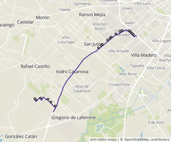 Mapa do itinerário da linha