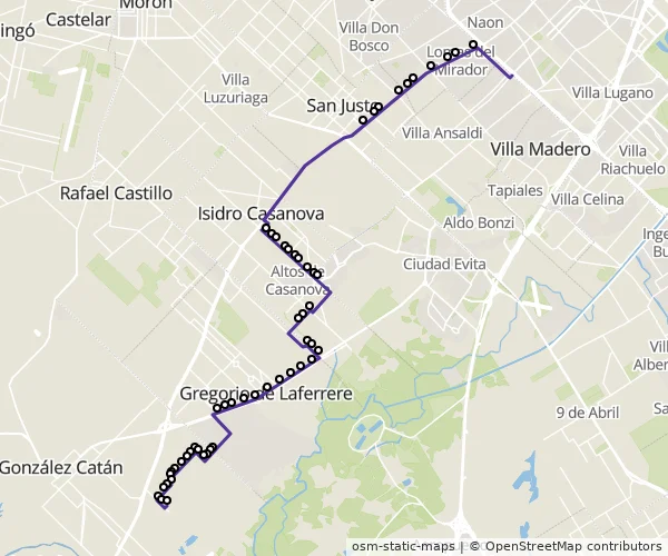 Mapa do itinerário da linha