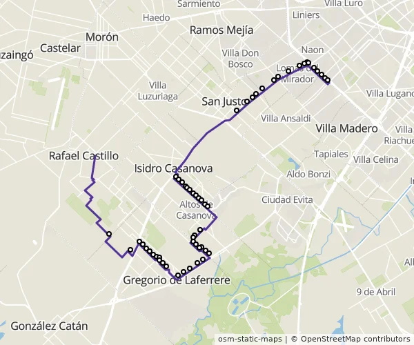 Mapa do itinerário da linha