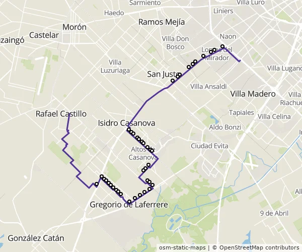 Mapa do itinerário da linha