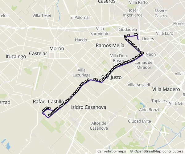 Mapa do itinerário da linha