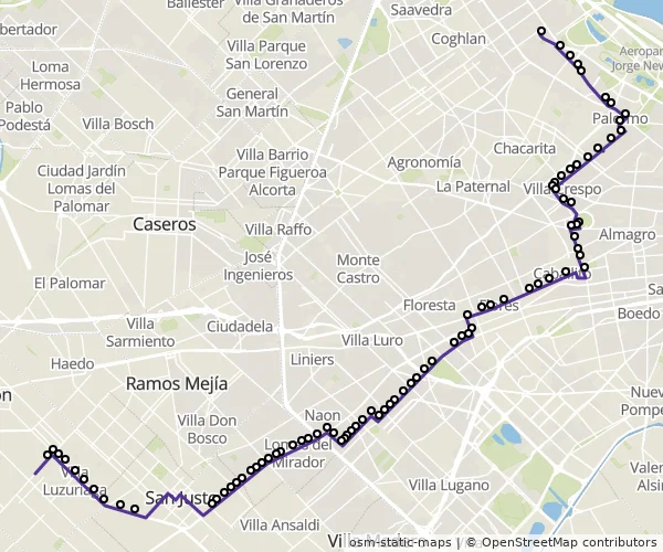 Mapa do itinerário da linha
