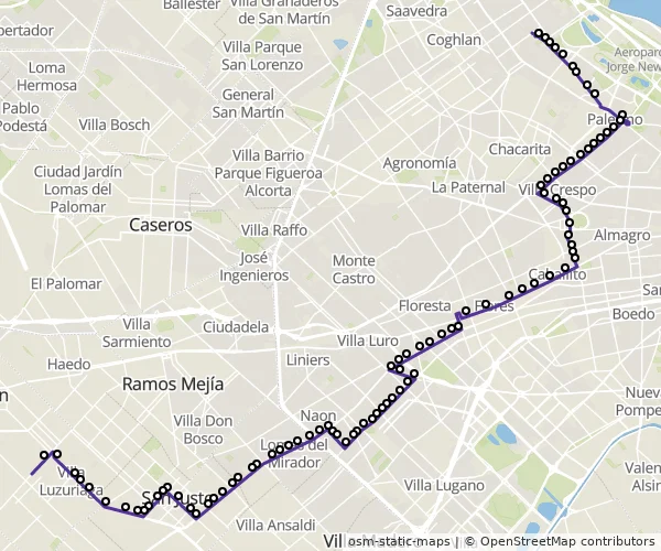 Mapa do itinerário da linha