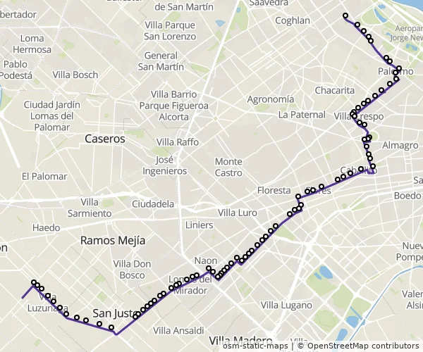 Mapa do itinerário da linha