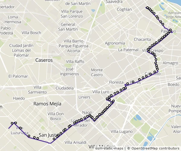 Mapa do itinerário da linha