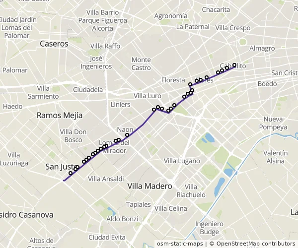 Mapa do itinerário da linha