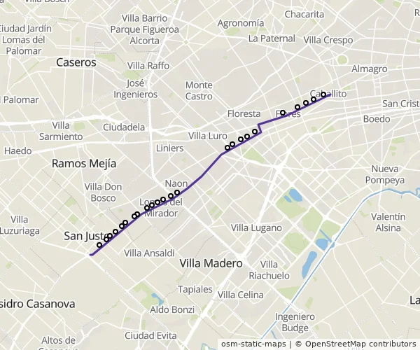 Mapa do itinerário da linha