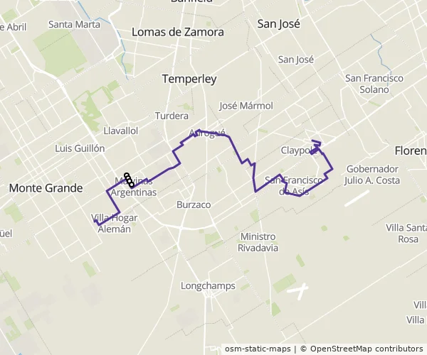 Mapa do itinerário da linha