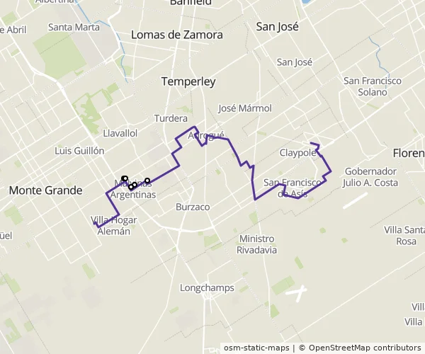 Mapa do itinerário da linha