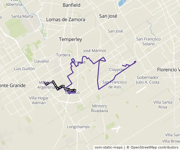 Mapa do itinerário da linha