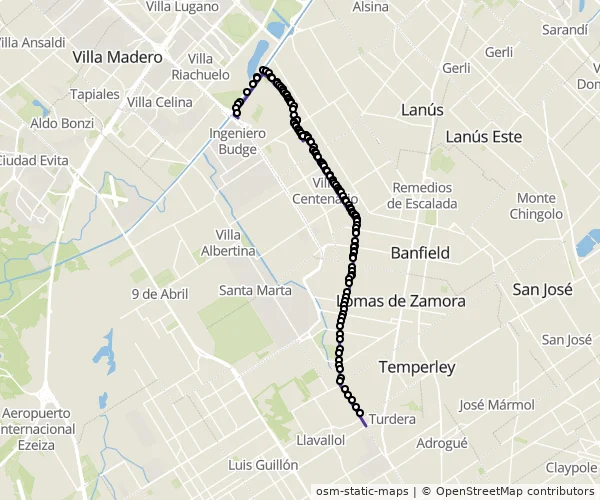 Mapa do itinerário da linha