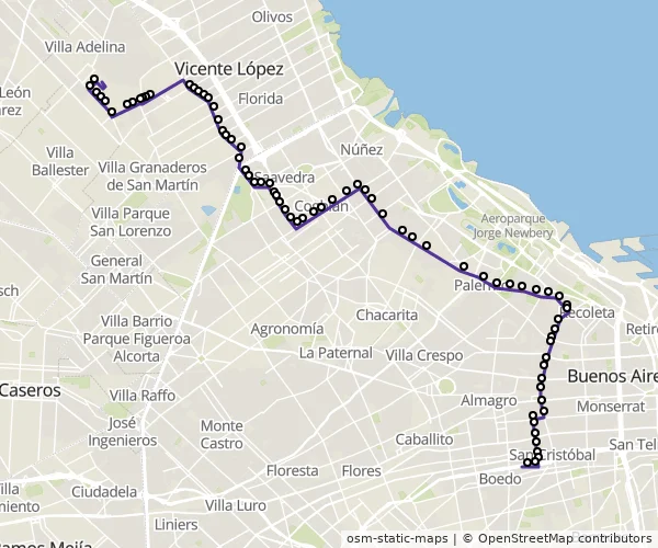 Mapa do itinerário da linha