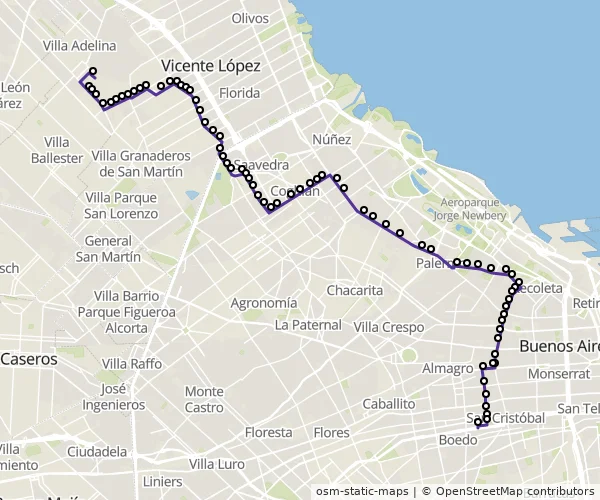 Mapa do itinerário da linha