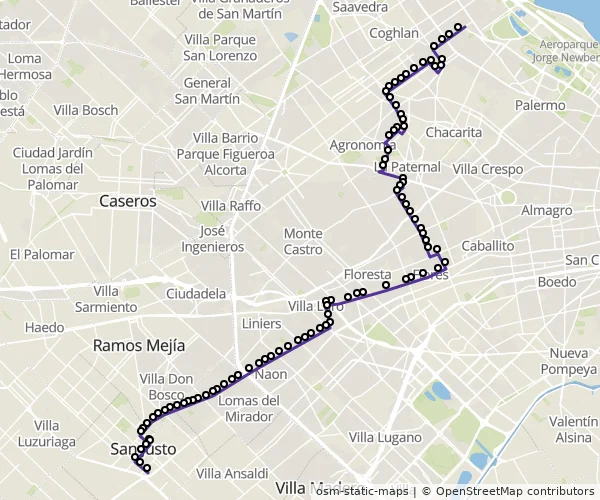 Mapa do itinerário da linha